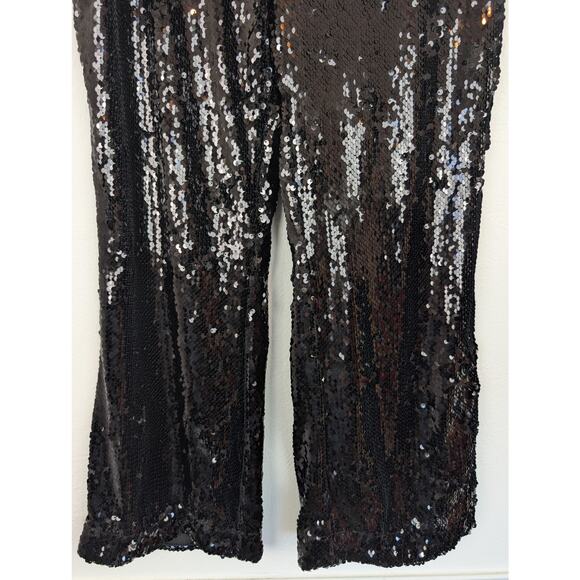 House of Harlow 1960 Sequin Pants Cropped Wide Leg Glam Party Black Size M - Picture 5 of 13